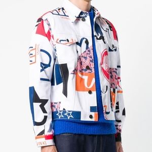 Calvin Klein Jeans Modernist Denim Trucker White Print Jacket Size Large